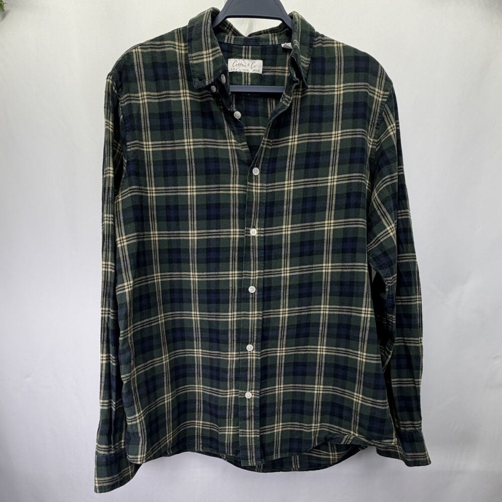 Cotton & Co Plaid 100% Cotton Green Plaid Flannel Mens‎ Sz Medium